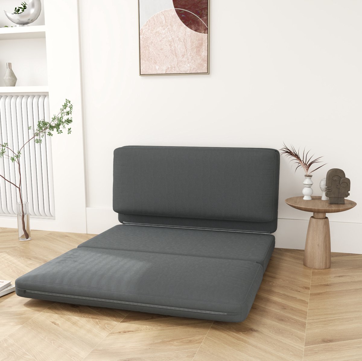 DESMIU Slaapbank 138 X 90 X 70 Cm - 3 In 1 Klapbaar Met Fluweellook En Dik Kussen - Voor Woonkamer En Slaapkamer - Polyester - Donkergrijs