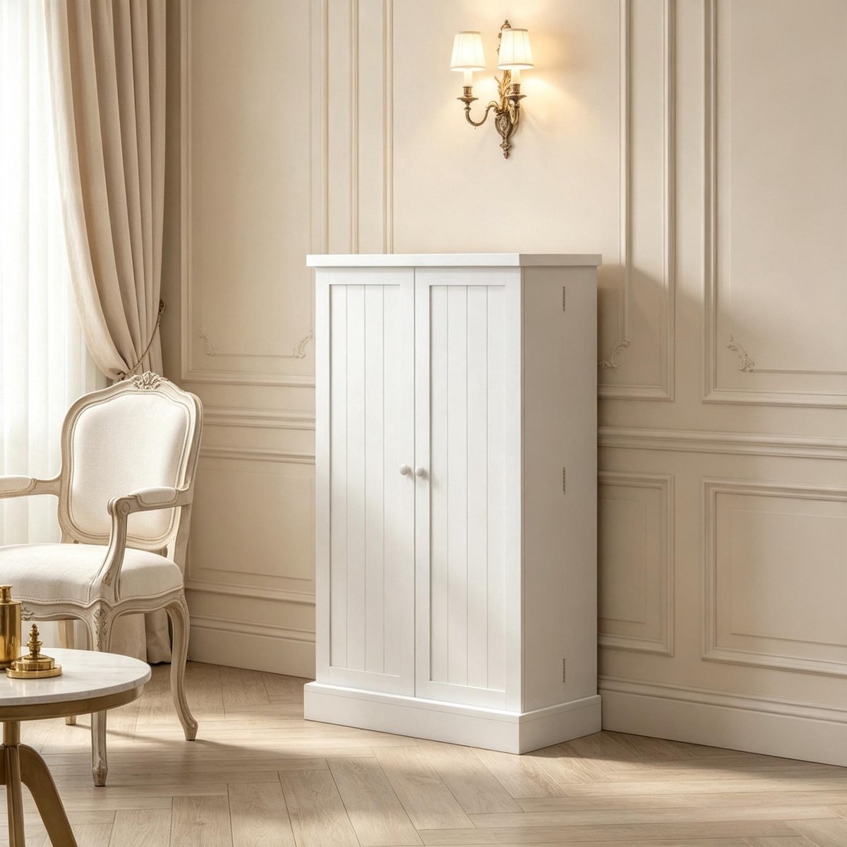 Clruro Keukenkast - 60 x 30 x 104 cm - 5 Vakken en Deurrekken - Verstelbare Planken - MDF - Wit