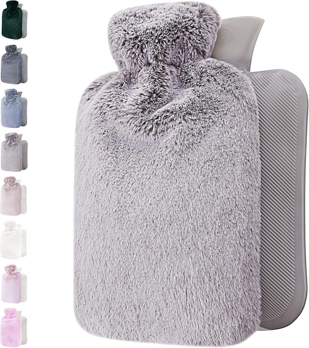 Warmwaterkruik - met zachte premium fleece hoes - lichtgrijs, 2 l - verwarmingspad voor menstruatiekrampen en menstruatiecomfort - warm en koud kompres