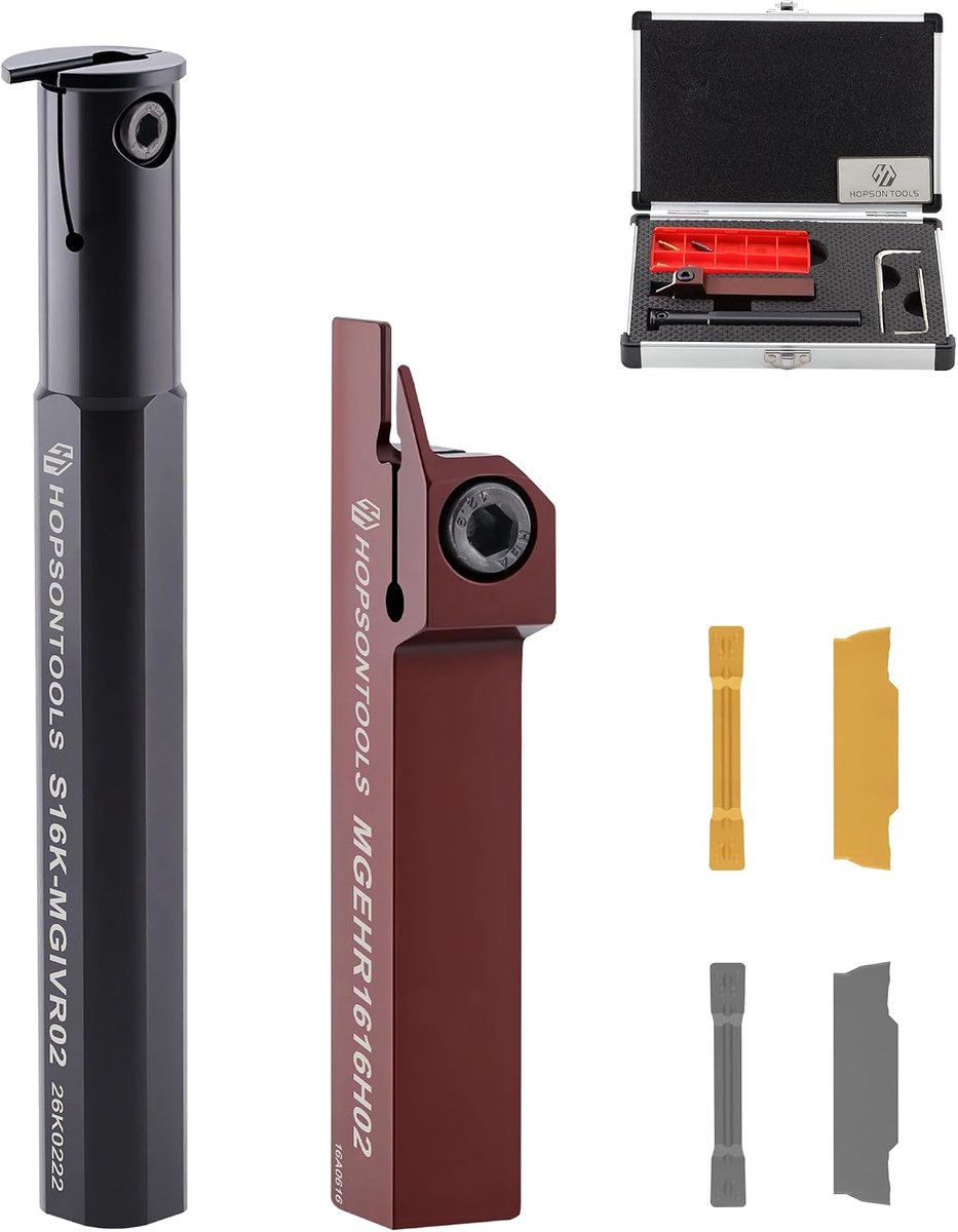 Draaimachine houder set 16mm groef MGEHR1616H02 + S16K-MGIVR02 incl. 4 inzetstukken MGMN200 voor kleine draaimachines - ShopVlot