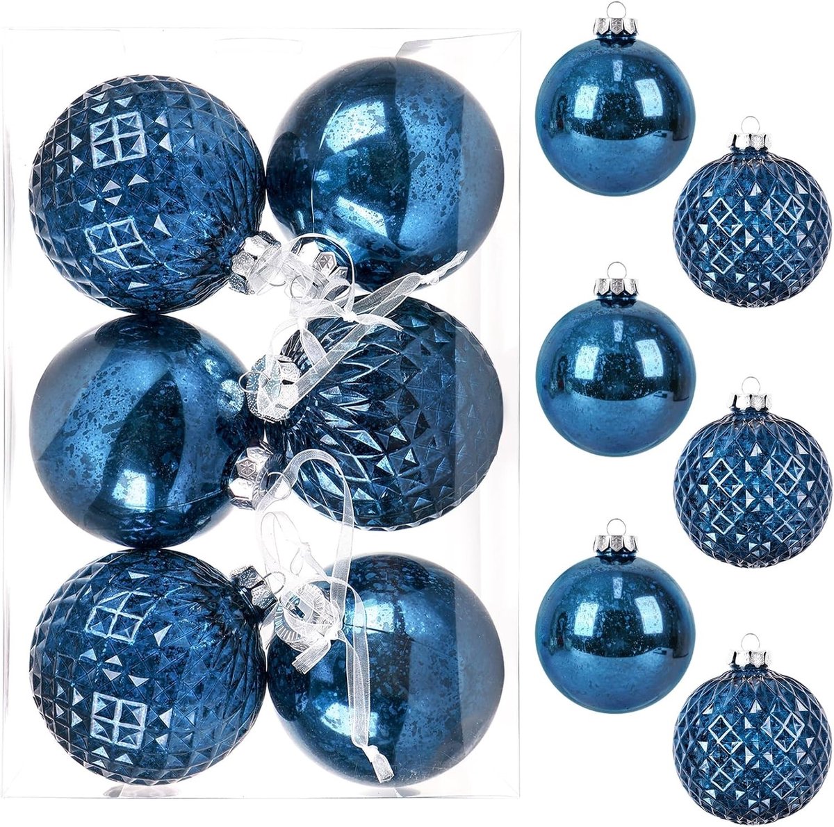 Grote Kerstboomballen - Donker Blauw - Ø 10 CM - Breukvast Kunststof - Set van 6