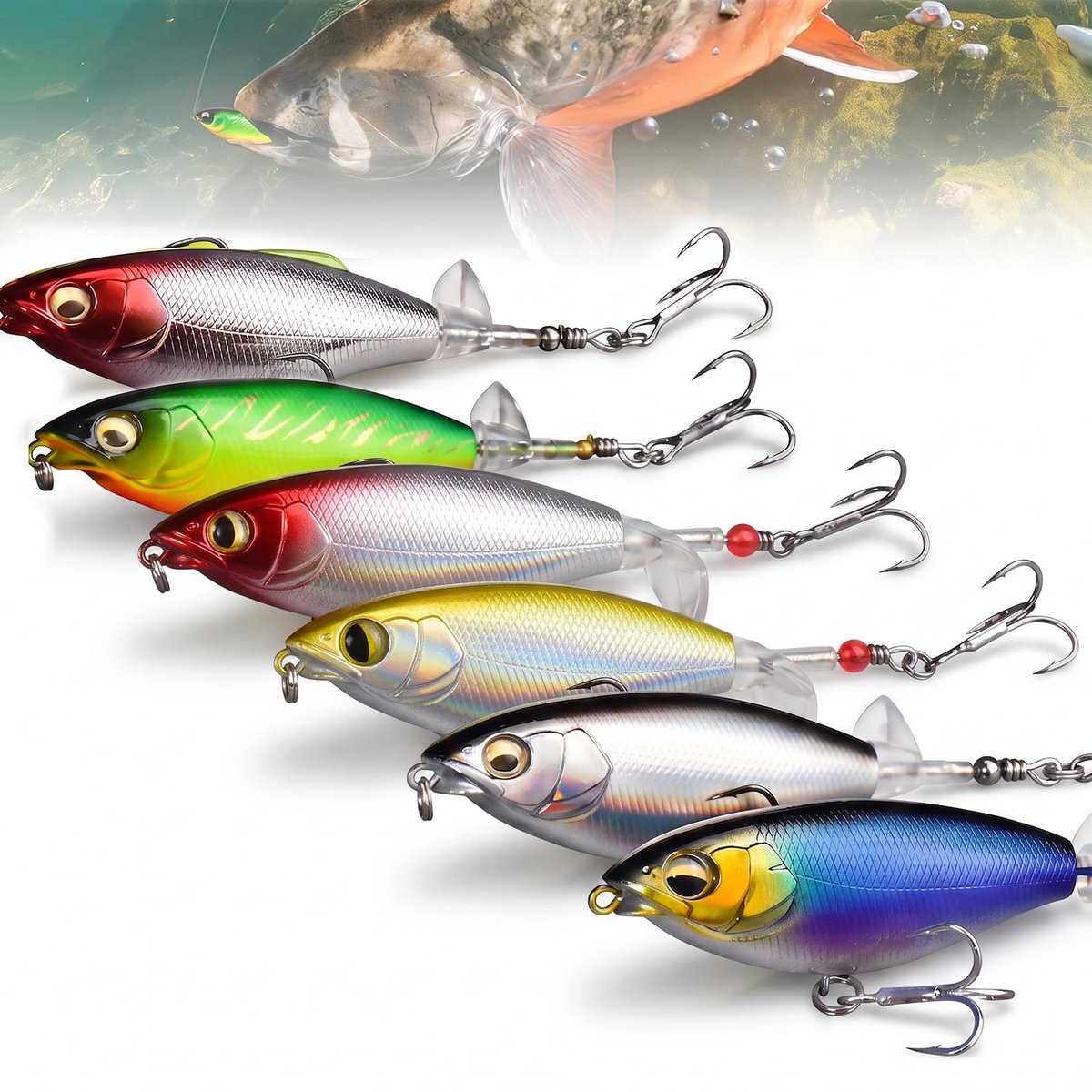6 stuks Topwater visaas, snoek wobbler rubberen vis aas levensecht - ShopVlot