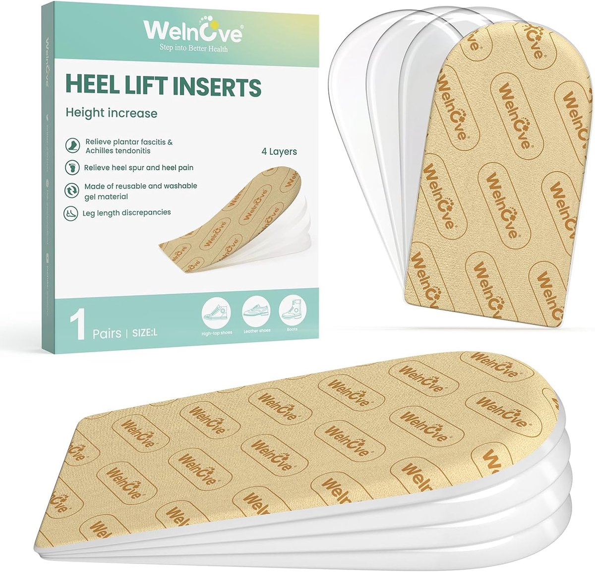 Heel Lift Inserts for Women Shoes - Welnove Adjustable Orthopedic Shoe Lifts for Uneven Legs - ShopVlot