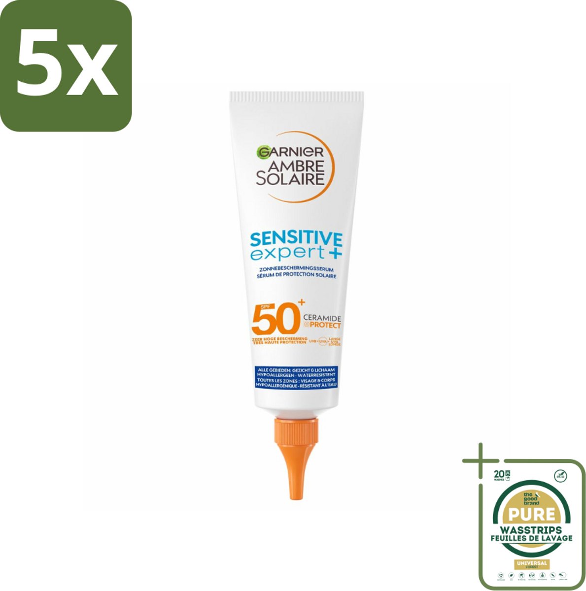 5 x Garnier - Ambre Solaire - Zonnebrandserum - Sensitive Expert - SPF 50+ - 125 ml - Grootverpakking - Zonbescherming - SPF 50+ - Gevoelige Huid - Zonnebrandserum - UVA En UVB Bescherming