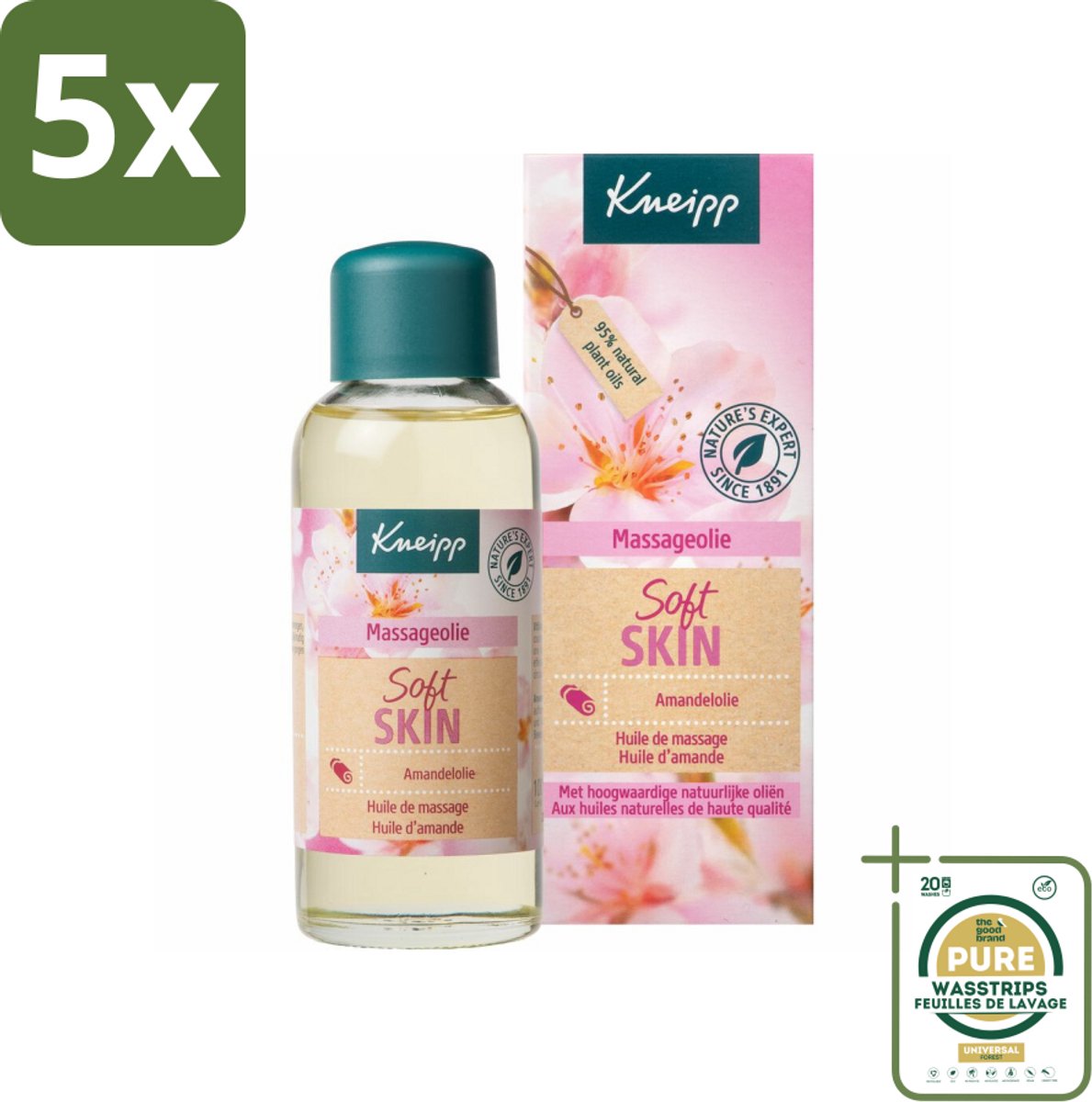 5 x Kneipp - Massageolie - Soft Skin - Amandelbloesem - Voor zachte & soepele huid - 100 ml - Grootverpakking - Massageolie - Zachte Huid - Amandelolie - Soepele Huid - Droge Huid