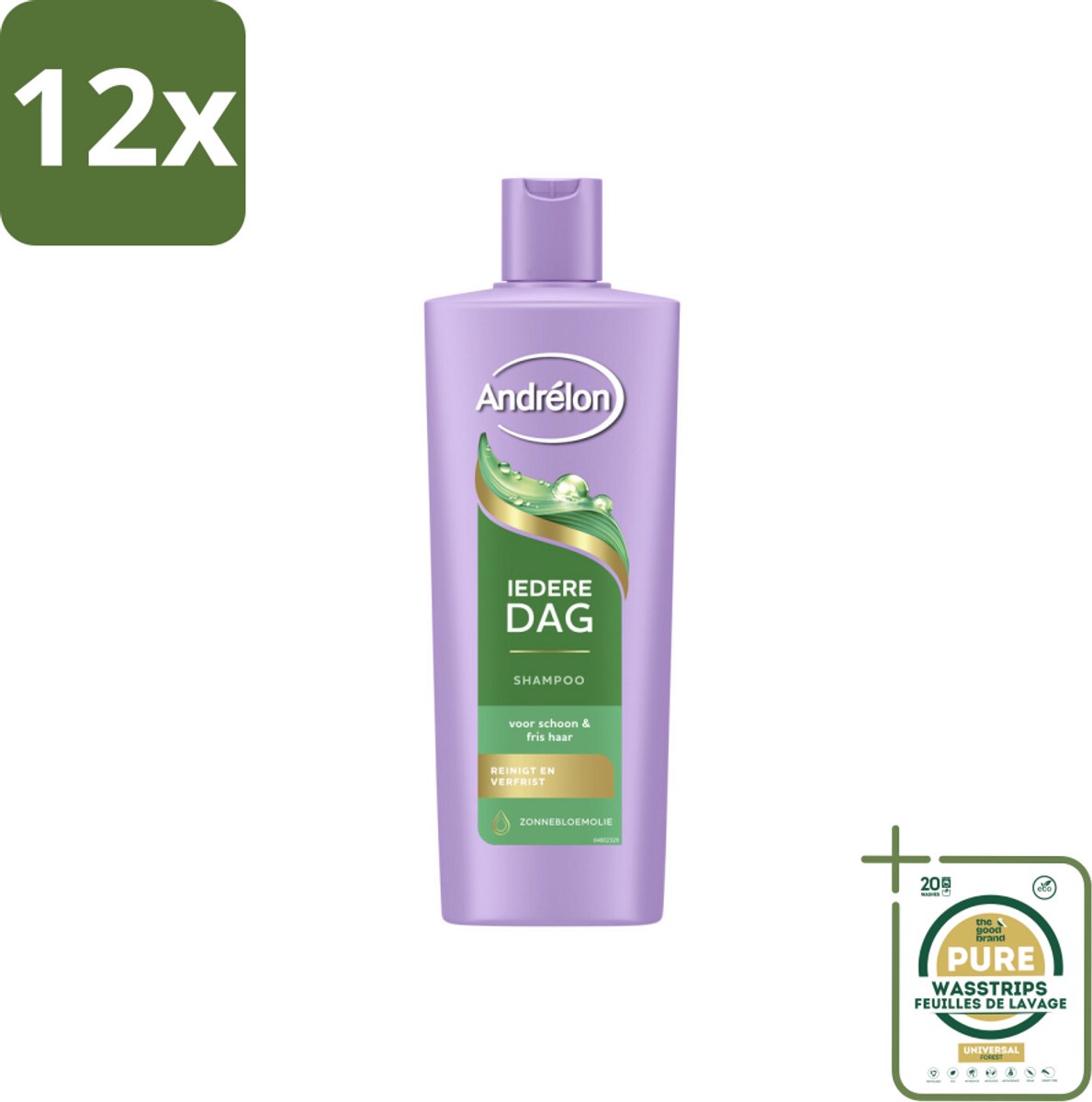 Andrélon – Shampoo – Iedere Dag – 400 ml - Voordeelverpakking - 12 stuks - Gezond haar - Zonnebloemolie shampoo