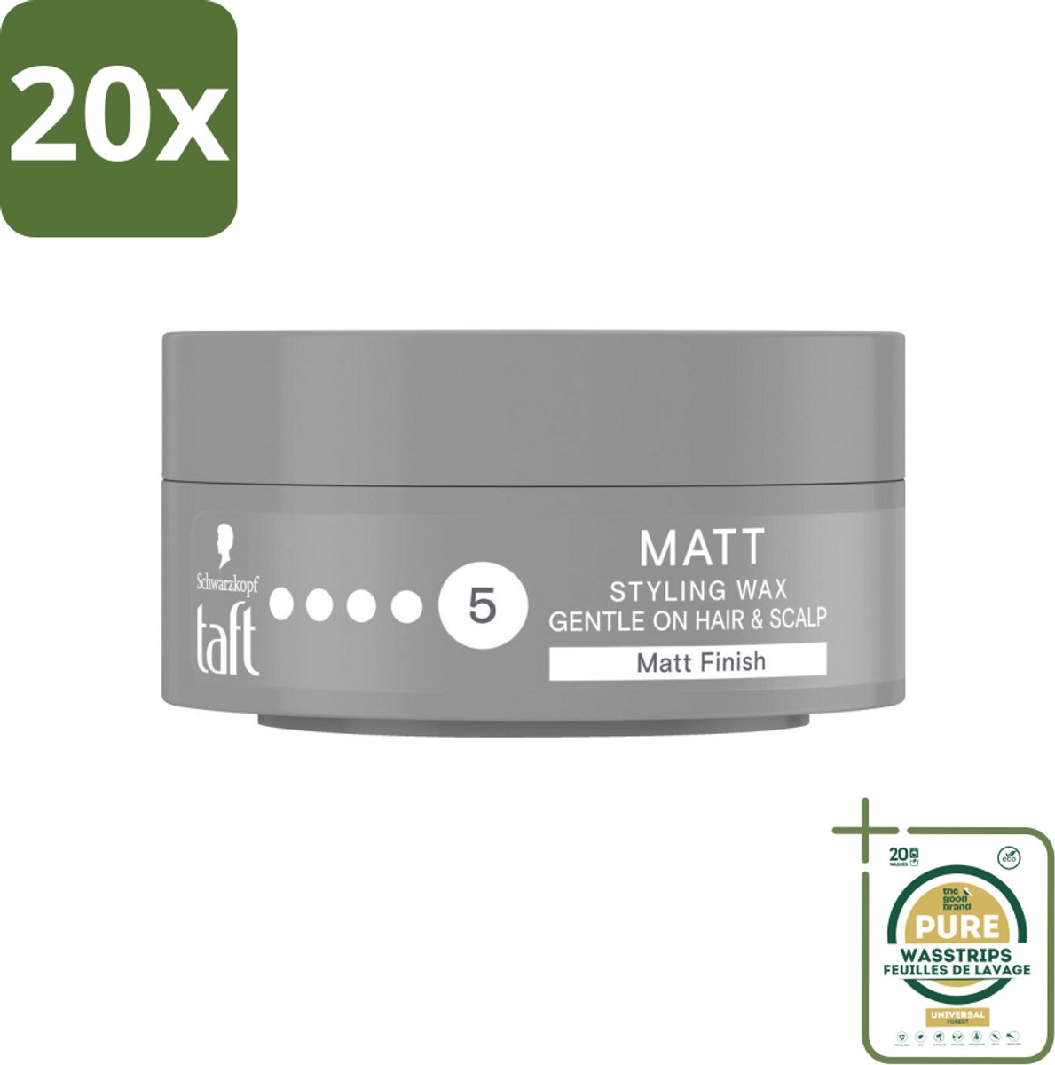 20 x Taft - Matt 5 - Styling Wax - Matterende finish - 75 ml - Grootverpakking - Matte Wax - Styling Wax - Haarspray - Haartype - Haartypen