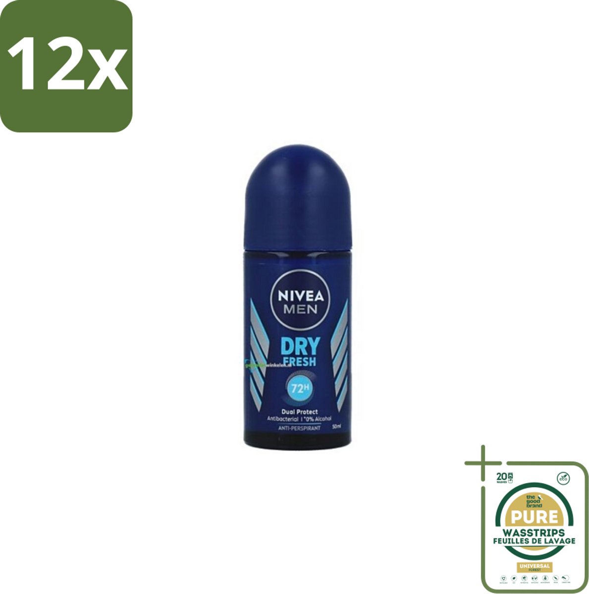 NIVEA MEN - Deodorant Roller - Dry Fresh - 50 ml - Voordeelverpakking - 12 stuks - Anti-transpirant - Frisse geur