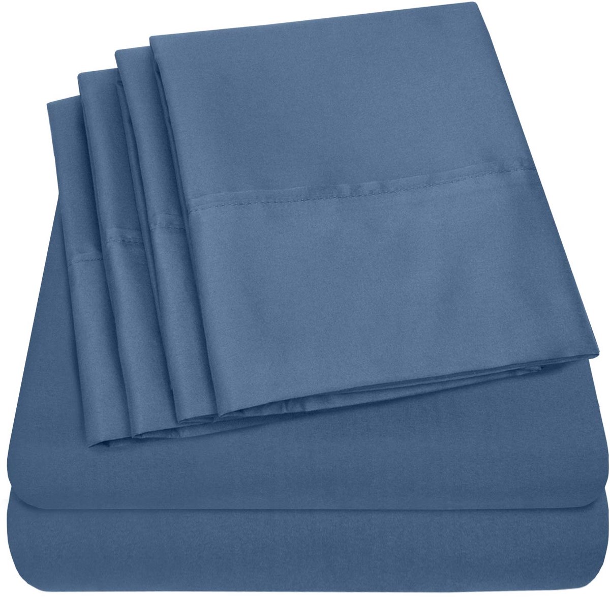 Lakens set 6-delig - 1500 thread microvezel - diepe zak - extra kussenslopen, King, Denim - ShopVlot