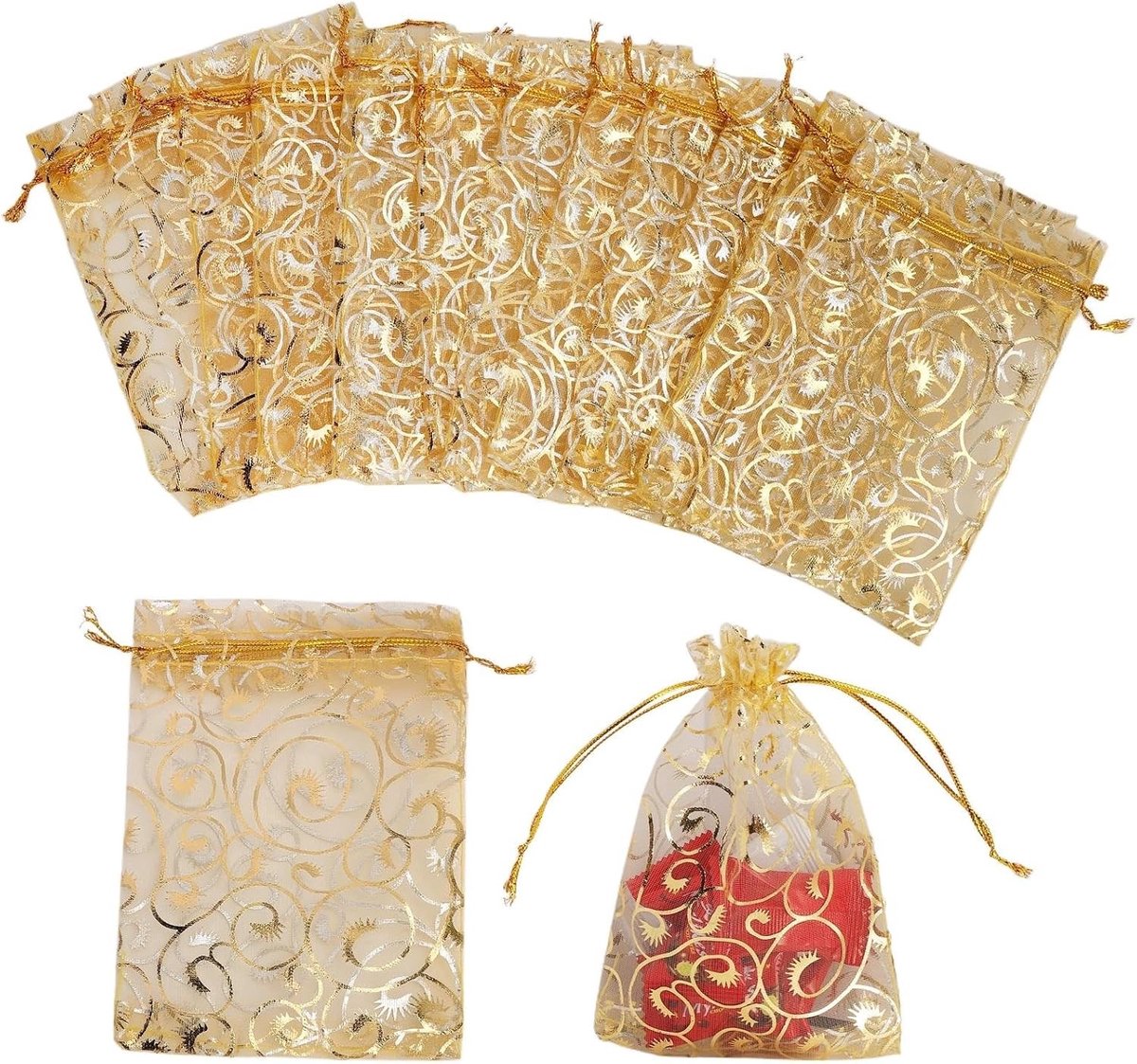 Organzazakjes - Goud - 10 x 15 cm - Met Trekkoord - Voor Cadeaus en Sieraden