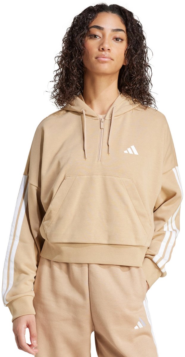 adidas Essentials 3 Stripes French Terry Hoodie Quarter Zip Dames Beige