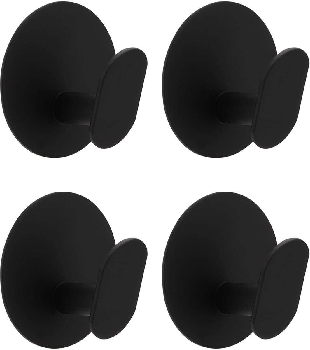 Famanu – Set van 4 zelfklevende handdoekhaken, ronde haken zonder boren, roestvrij staal, zwart, voor keuken en badkamer
