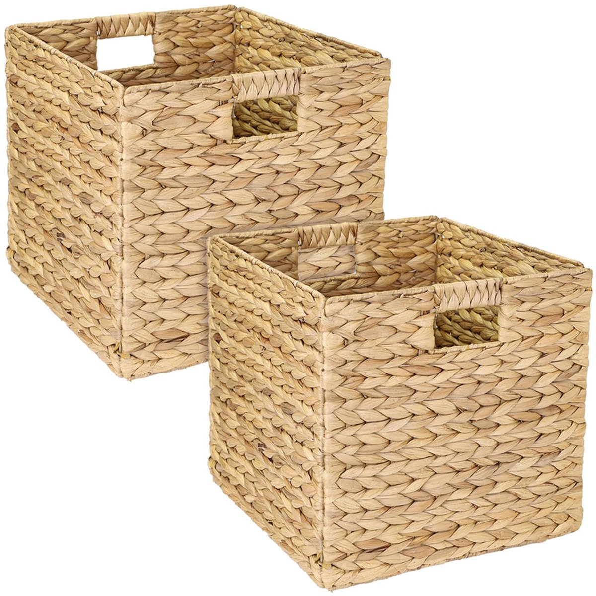 Famanu – Gevlochten opbergmand van waterhyacint en zeegras, set van 2, geschikt voor Kallax, 32 x 34,5 x 32 cm