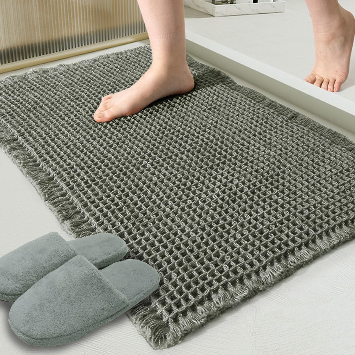 Famanu – Honingraat badmat, super absorberend en antislip, donker groen, 45,7 cm x 76,2 cm, machinewasbaar en ultra zacht