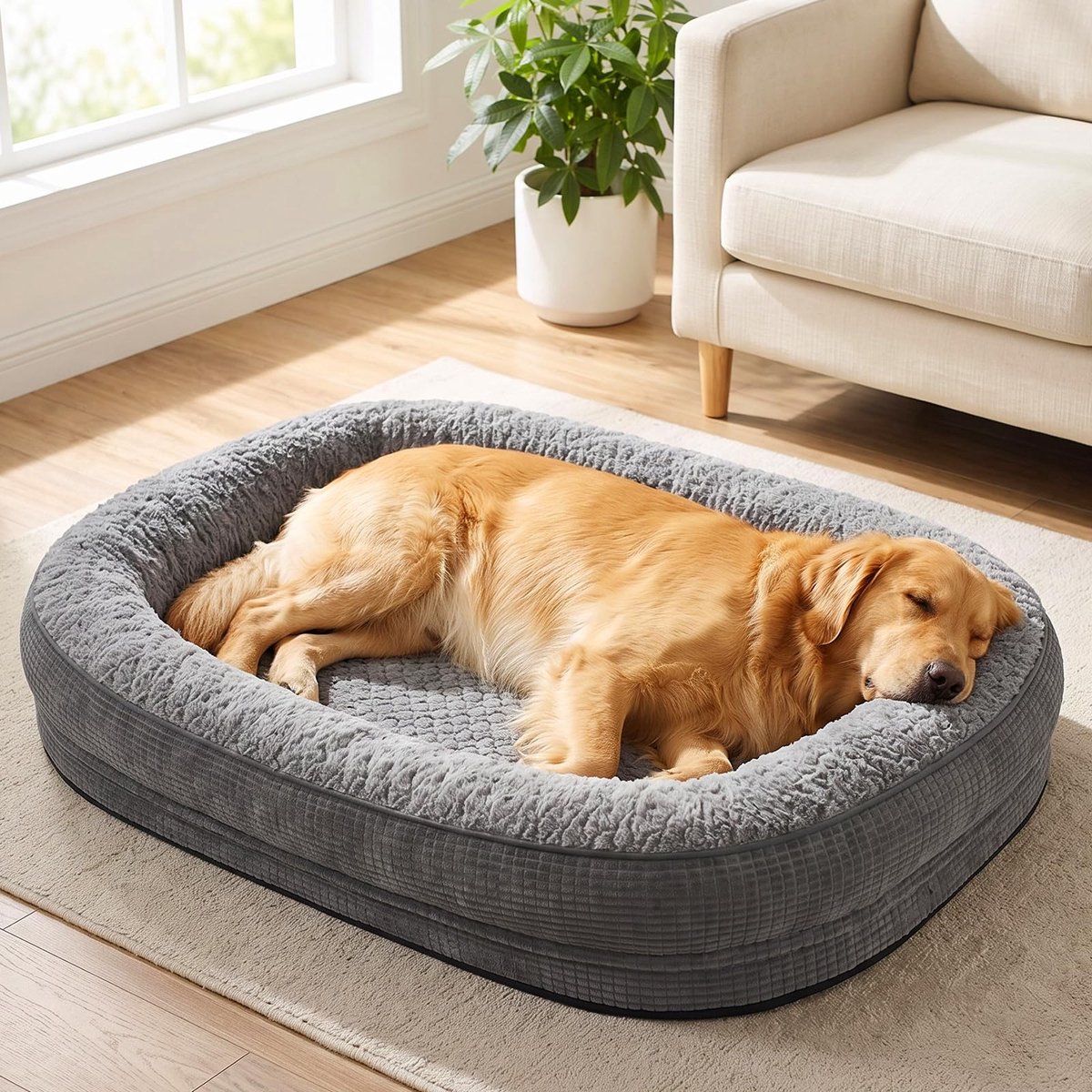 Famanu – Hondenmand voor grote honden XL, wasbaar hondenkussen, zacht en donzig, ademend hondenbed met antislip, pluche hondenmat, 102x70x10 cm