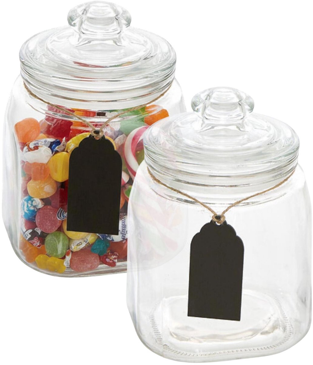 5Five luxe voorraadpot Candyman - 2x - snoeppot - glas - met deksel - 1.2 liter - voorraadpot - bewaarpot - 14 x 15 cm