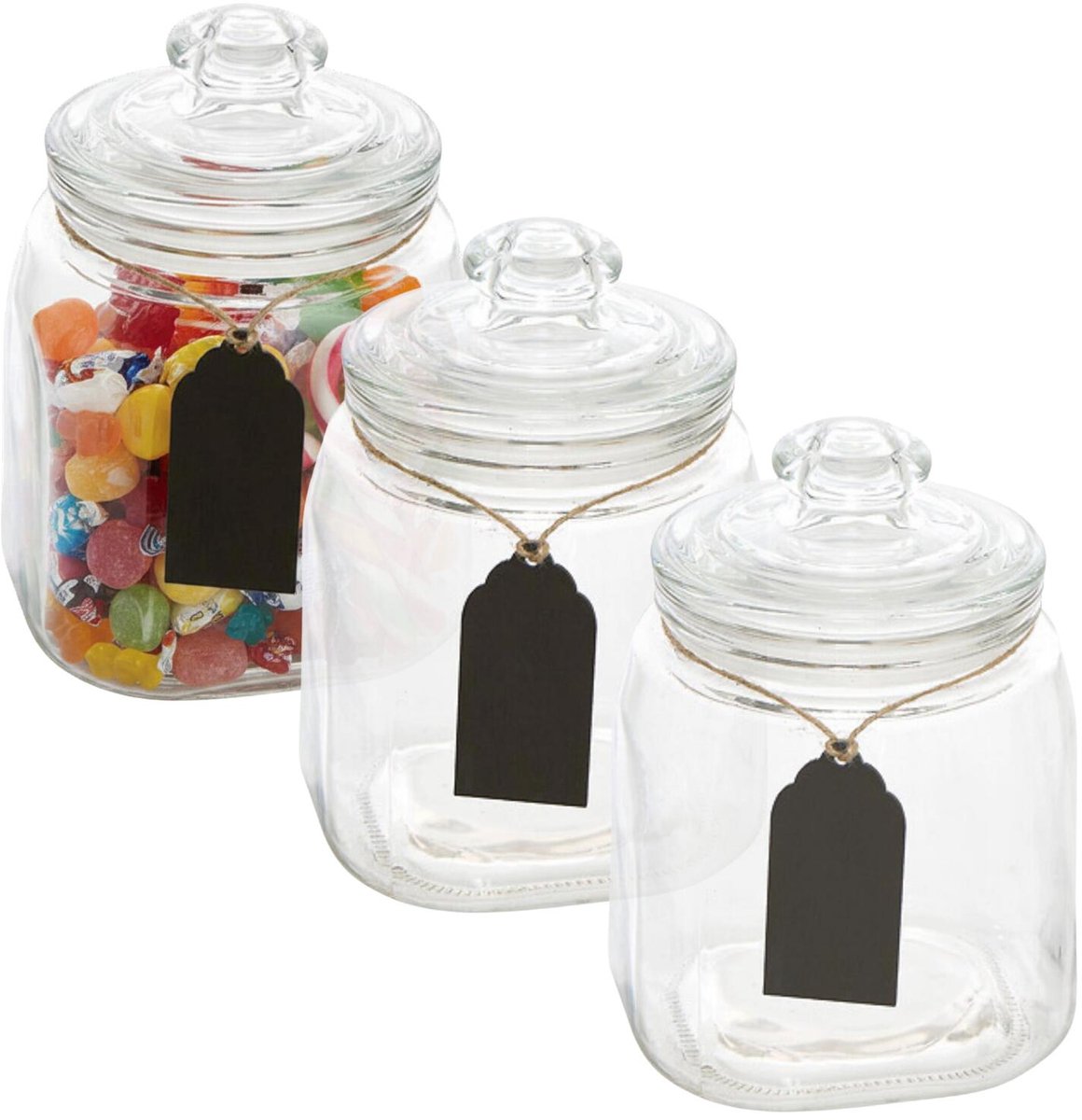 5Five luxe voorraadpot Candyman - 3x - snoeppot - glas - met deksel - 1.2 liter - voorraadpot - bewaarpot - 14 x 15 cm