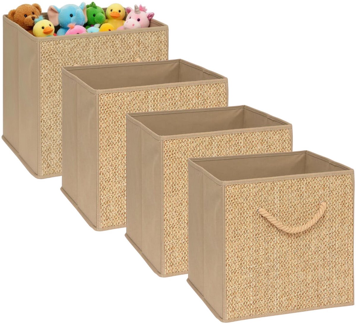 5Five opbergmand kastmand - 4x - jute/karton - beige - 31 x 31 x 31 cm - hengsel touw - Vakkenkast manden