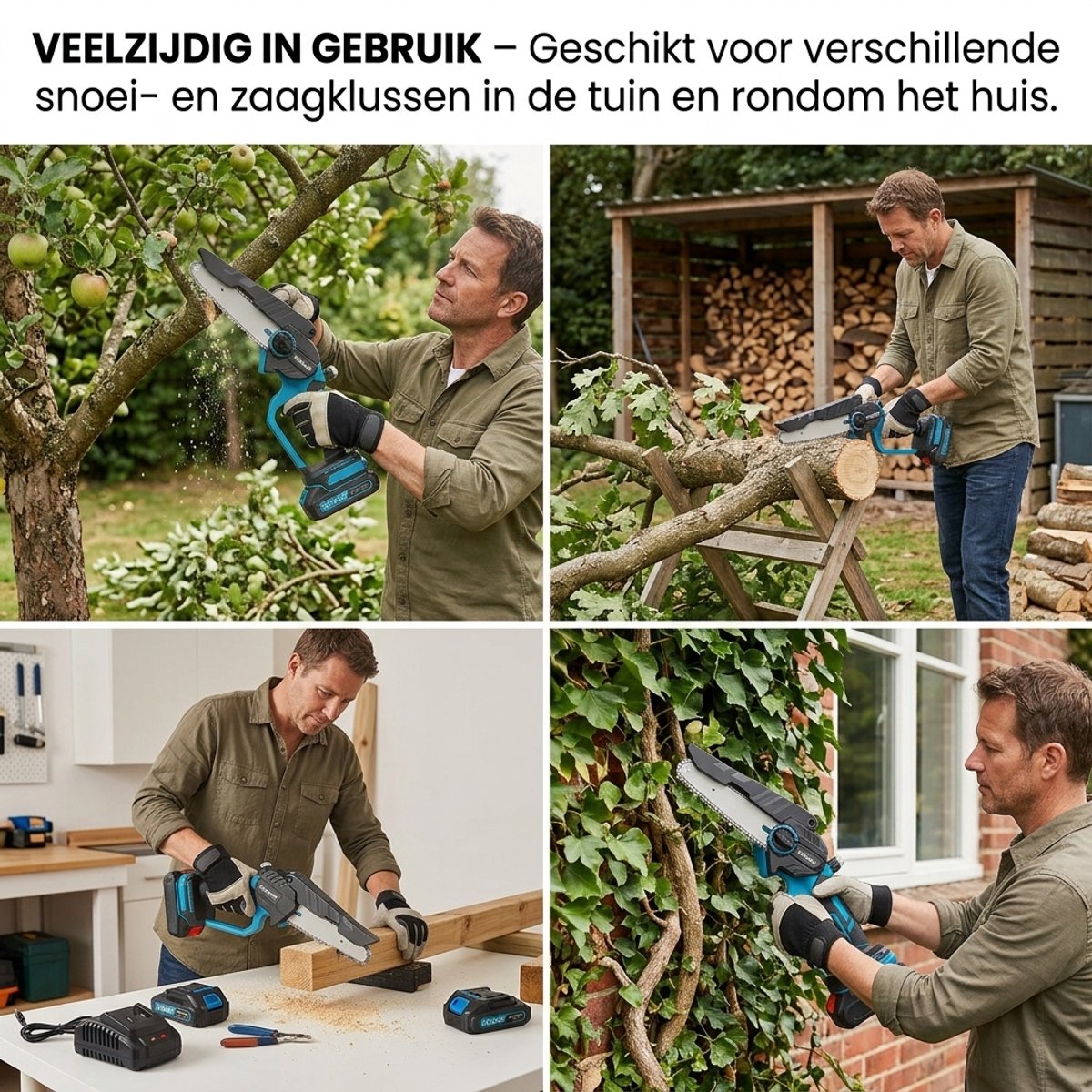 Truskore Mini kettingzaag 20cm - Accu Kettingzaag - Inclusief Opbergkoffer, 2 Accu's (4.0Ah) & 2 Kettingen thumbnail 2