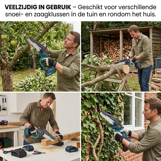 Truskore Mini kettingzaag 20cm - Accu Kettingzaag - Snoeizaag - Takkenzaag - Handzaag - Inclusief Opbergkoffer, 2 Accu's (4.0Ah) & 2 Kettingen van Truskore — afbeelding 2