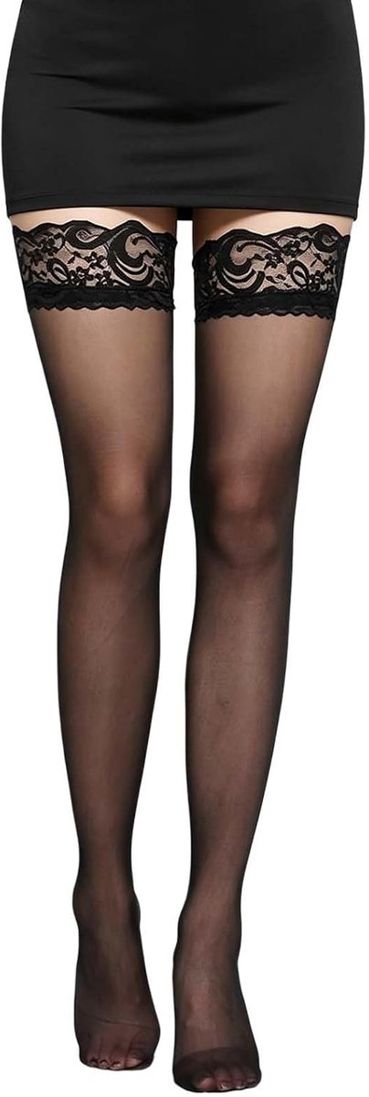 Zelfklevende kousen voor dames, sexy, nylon, 2 paar, kant, hoge dijkousen, antislip, zonder siliconen band, elastische - ShopVlot