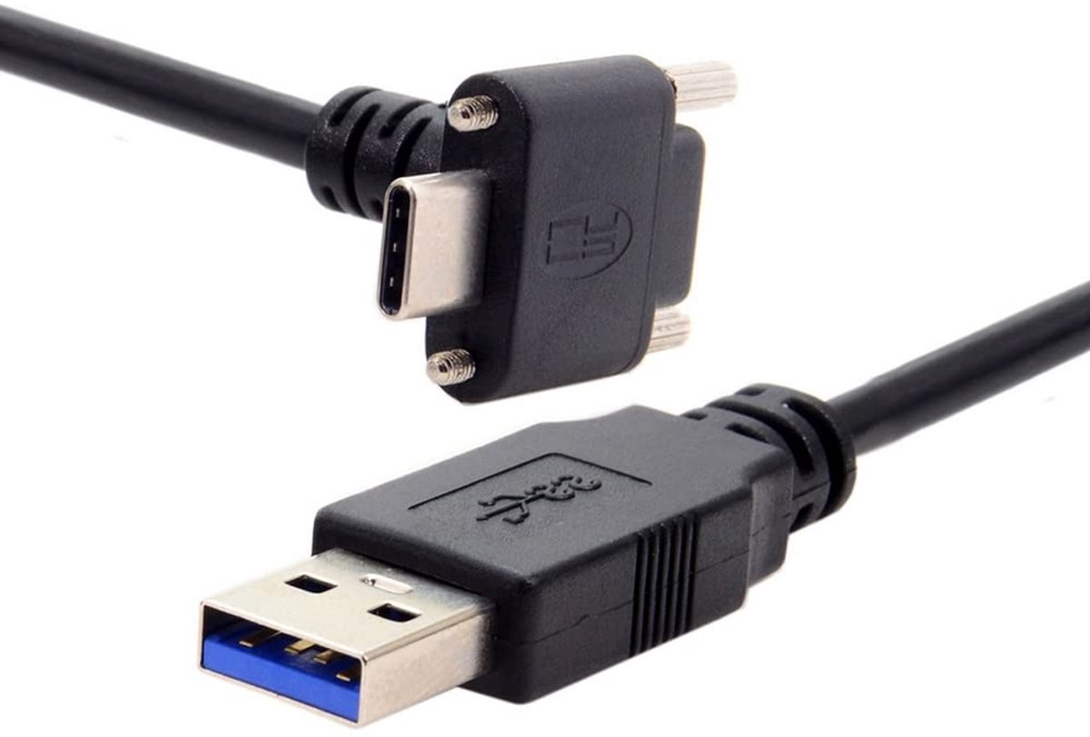 CY 90 Degree Up Angled Type Screw Lock USB-C to USB 3.0 Data 5Gbps Cable Type-C for VR Camera Laptop (500cm) - ShopVlot