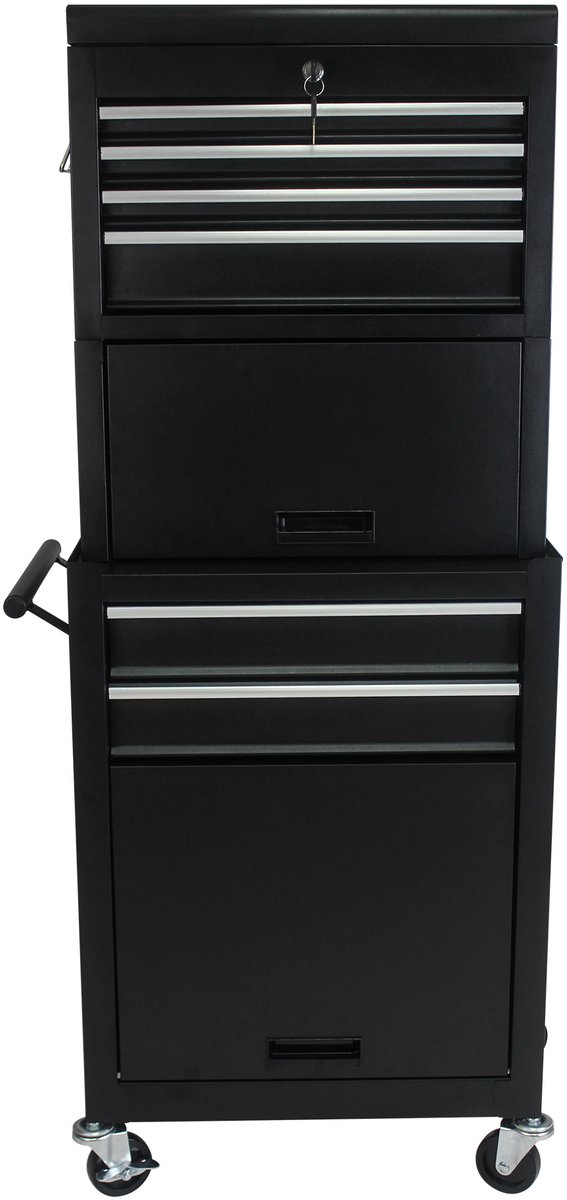 REDOM- Gereedschapskar - 6 lades - Vergrendelbaar - Met wielen - Met handgreep - Voor garage, werkplaats en autoreparatie - Staal - Zwart - 110 cm