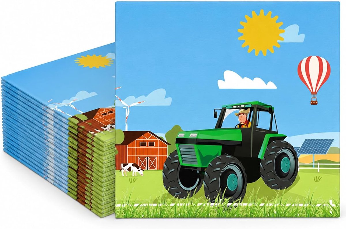Boerderij tractor servetten met cartoonmotief, 24 stuks - ShopVlot