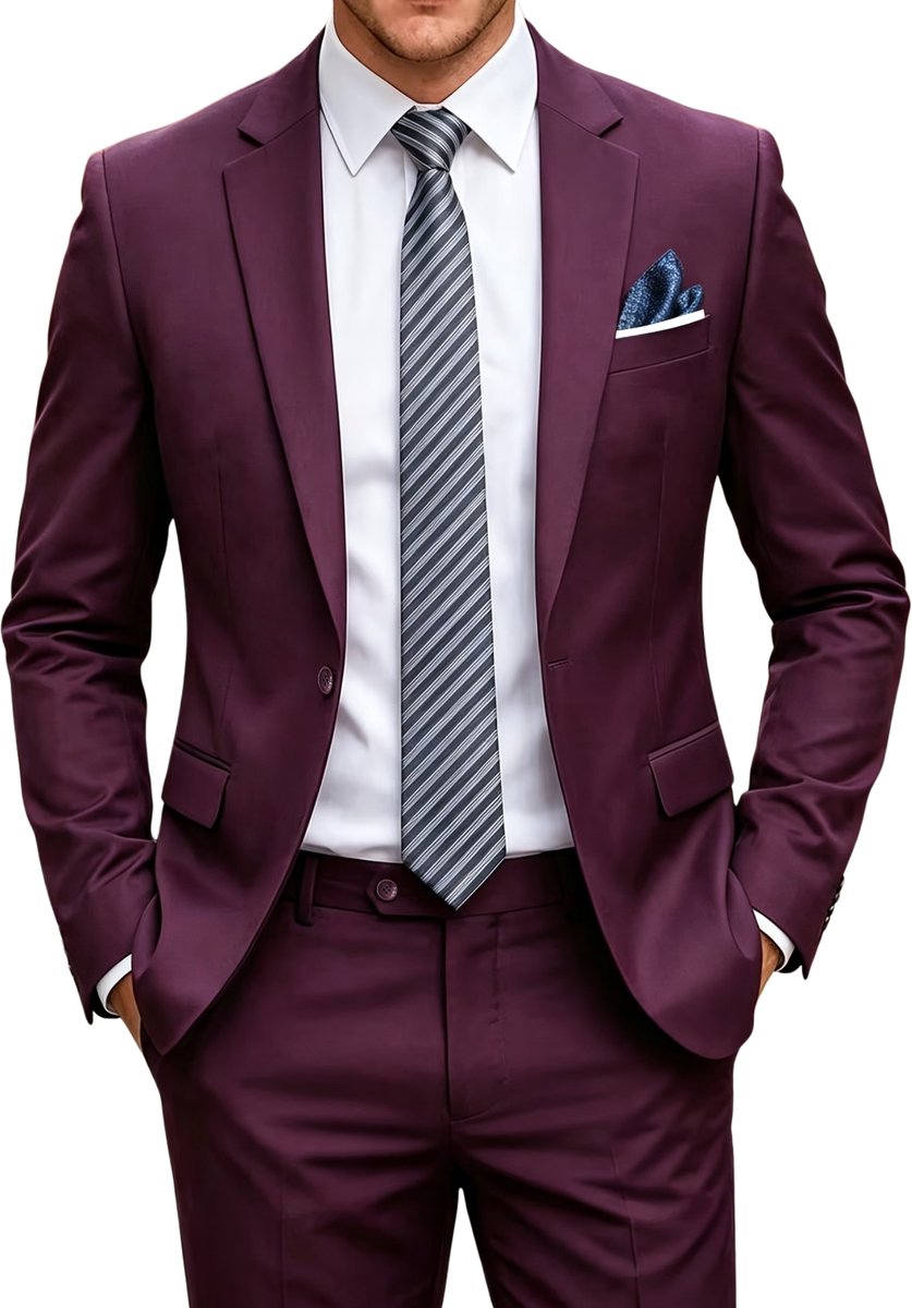 Currero 3 Delig Herenpak Met Overhemd Suit 2 Delig Tailored Fit Kostuum Business Pak Trouwpak Smoking Tuxedo Stijl Bruiloft Kantoor & Feest Baksteenrood Baksteenrood-1