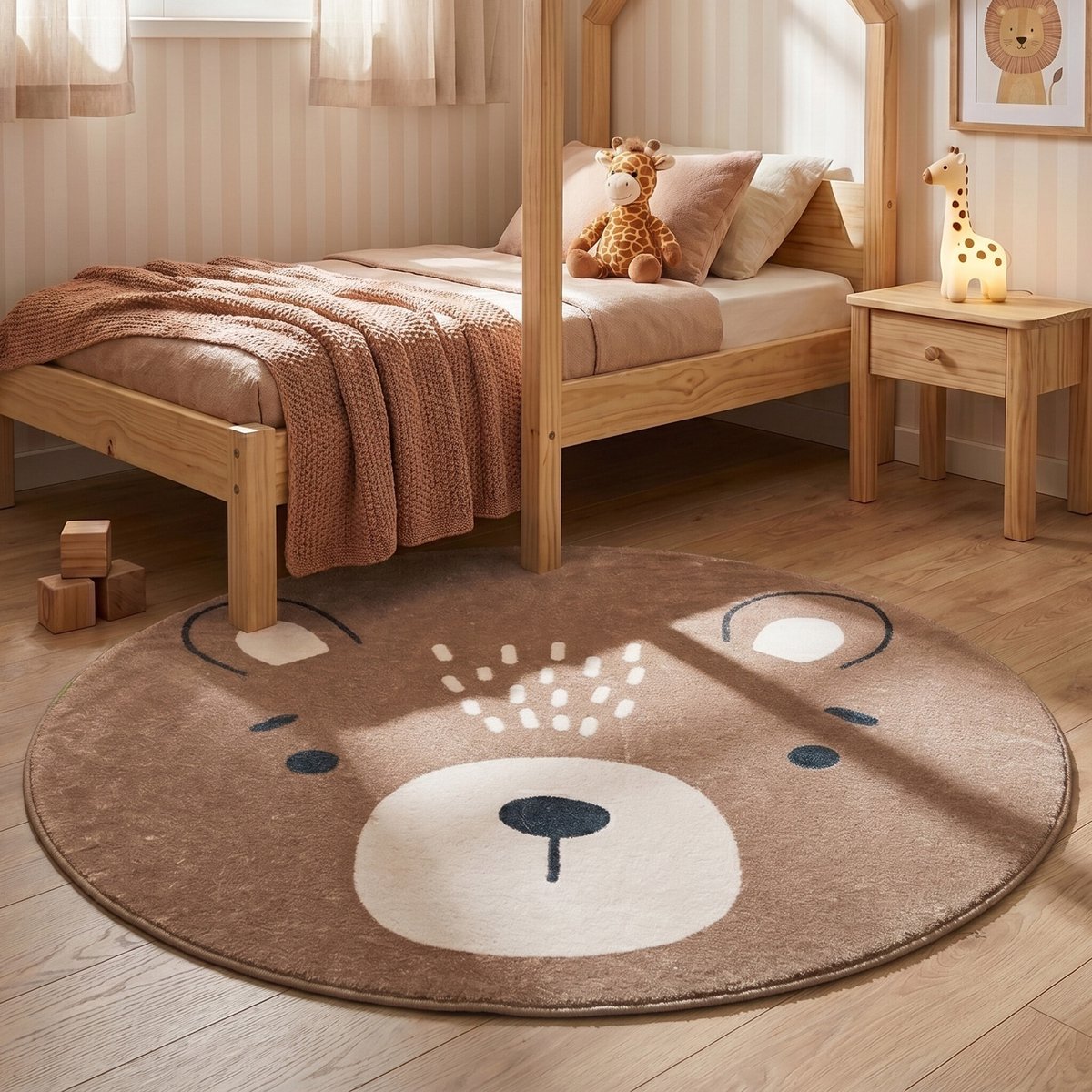 Little Olly Rond wasbaar kindervloerkleed - Sammy Bear Bruin - Ø 80cm