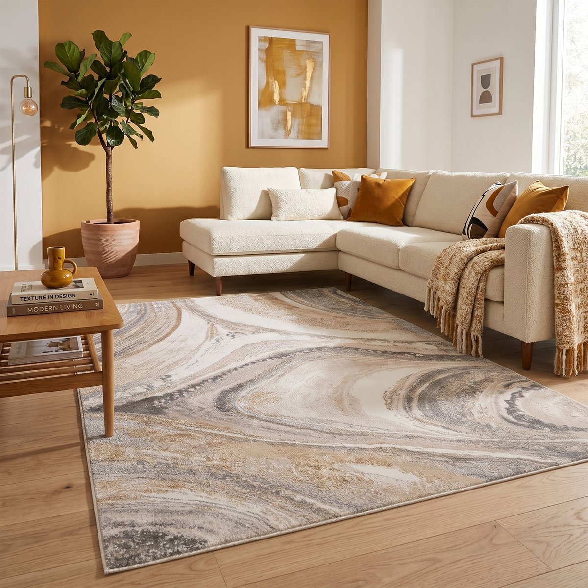 Fraai Marmer vloerkleed - Leonore Noce Creme/Bruin - 140x200cm