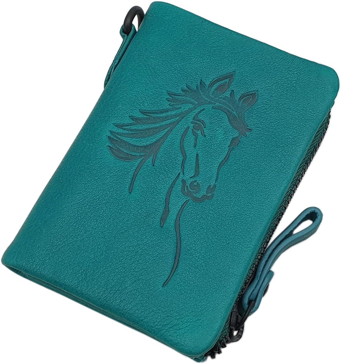 Cowhide Leather Wallet, Wallet, Wallet, Horse Motif Wallet with RFID and NFC Protection, petrol, Modern - ShopVlot