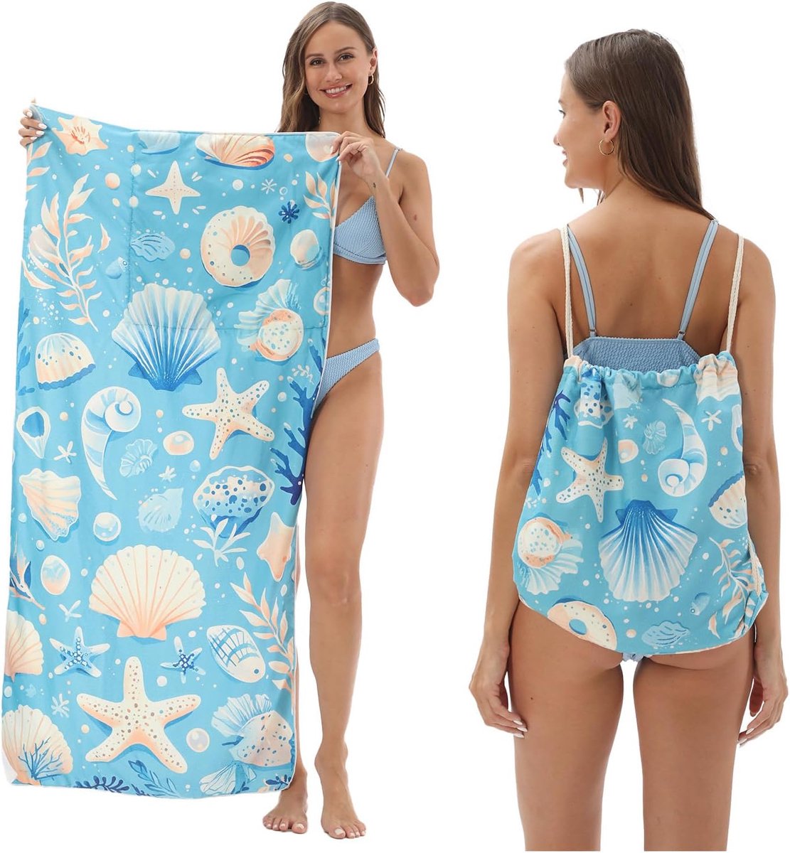 Strandhanddoek van microvezel, opvouwbaar, 70 x 140 cm, strandhanddoek, zandbestendig, sneldrogend, strandhanddoek, (B) - ShopVlot