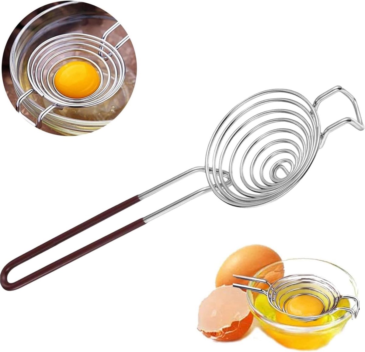Stainless Steel Egg Separator with Handles, Long Handle Egg Separator Food Grade Egg Divider Kitchen Aid Baker - ShopVlot