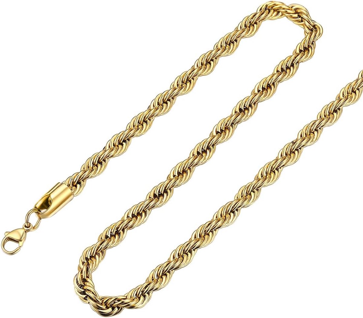 FOCALOOK 6 mm Stainless Steel / Gold Plated Chain for Men Twisted Chain Chain 45 cm 50 cm 55 cm 60 cm 65 cm 65 cm 70 - ShopVlot