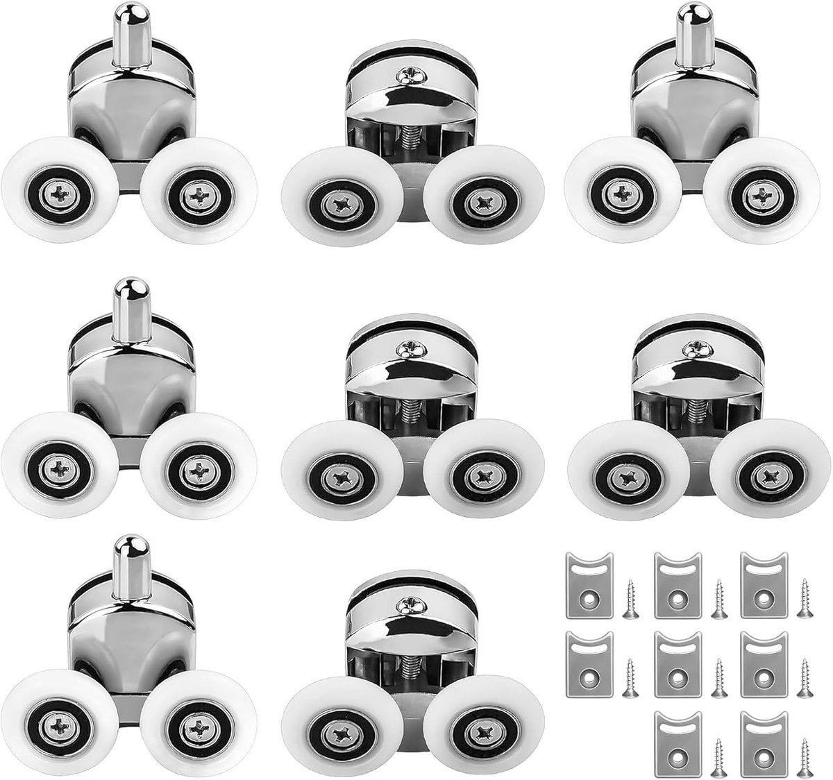 Douchedeurwieltjes, 8 stuks, Ø 23 mm, wieltjes voor schuifdeuren, reservewielen met anti-botsingsblok en schroeven - ShopVlot