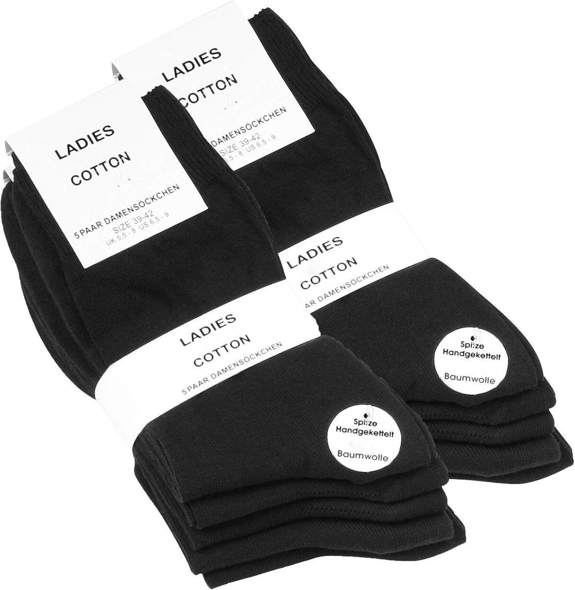 Cotton Prime 10 pairs women's socks black cotton smooth knitted, lace hand finished, Black - ShopVlot