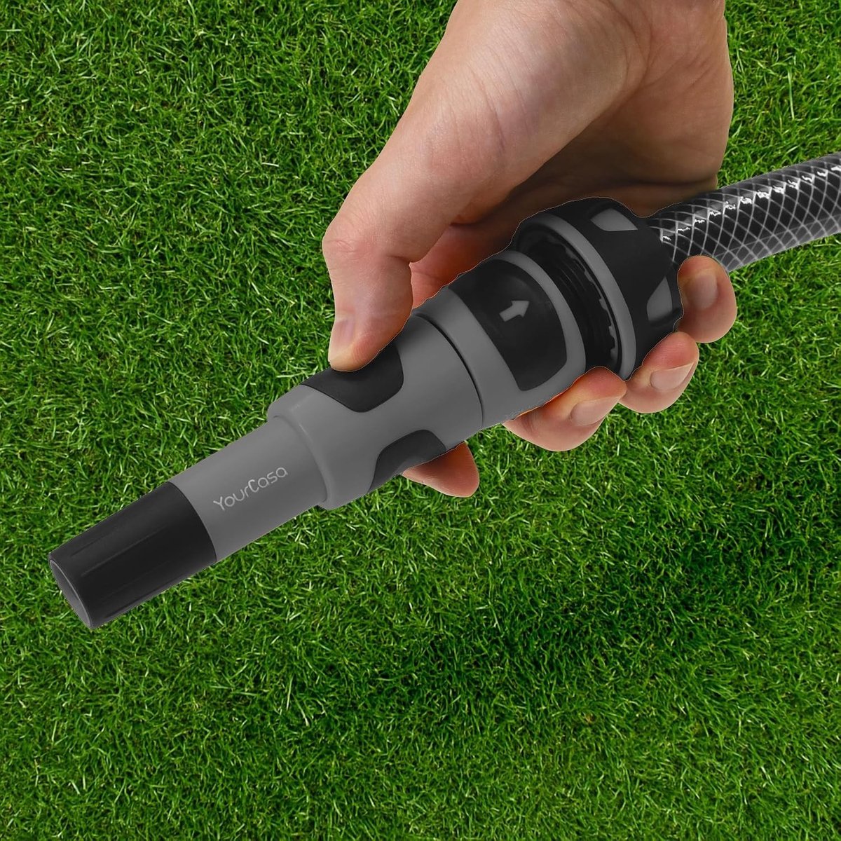Kraan opzetstuk tuinslang - Antraciet - 3/4 inch - Verstelbare tuinsproeier met softgrip - Voor tuin en schoonmaak