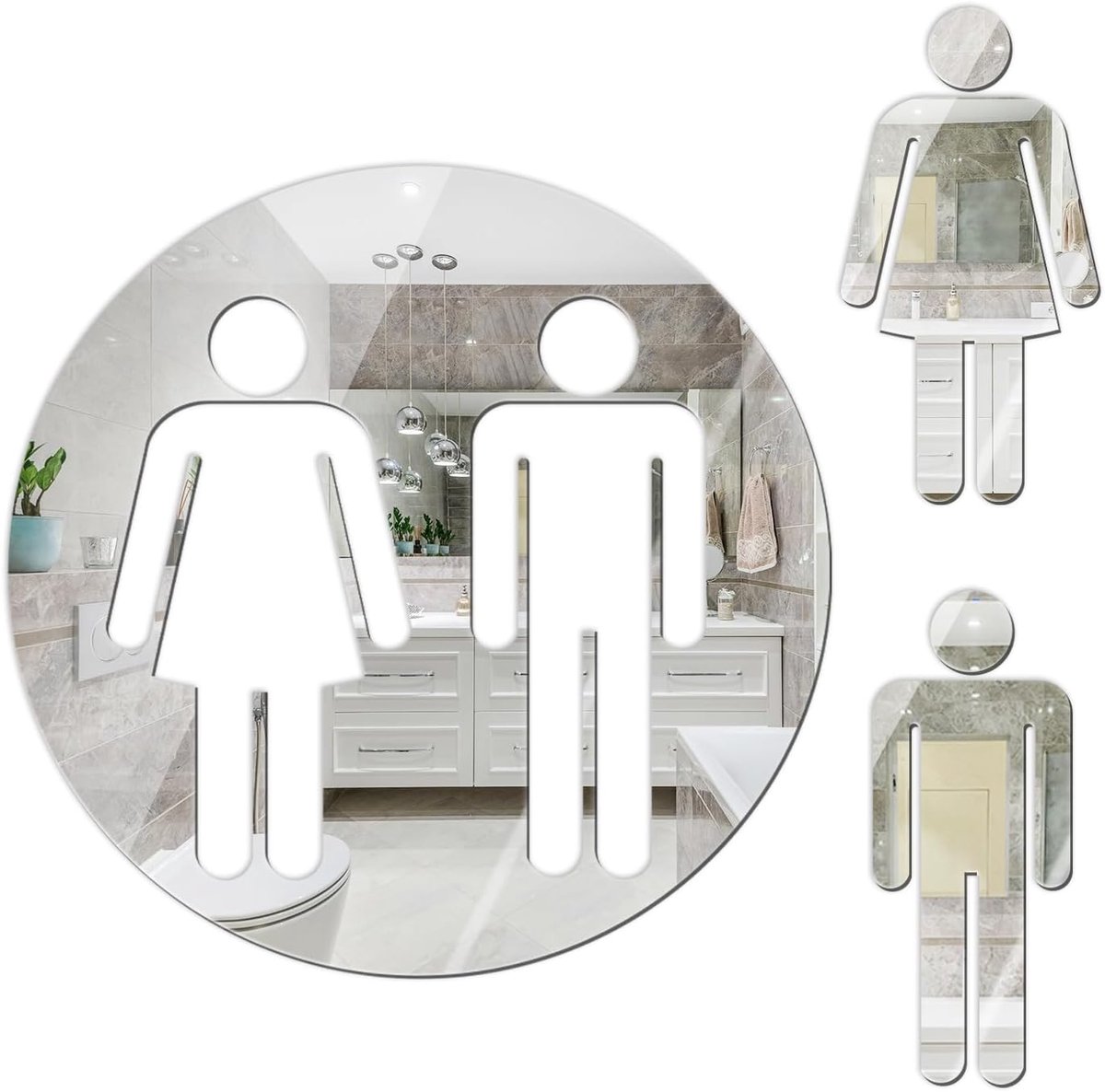 All Gender Toilet Sign Peel and Stick, Acrylic Mirror Sticker Gender Neutral Bathroom Signs Wall Decor Decal, Vinyl - ShopVlot