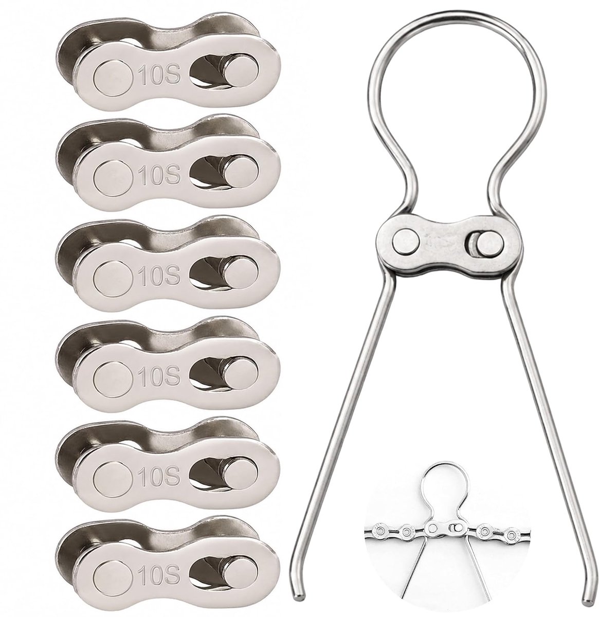 10-voudig kettingslot set met tang, fietskettingen reparatie, zilver - ShopVlot