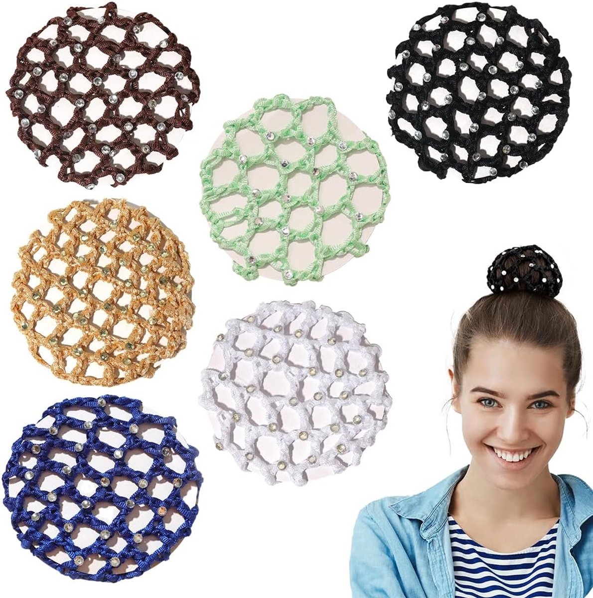 6 stuks haarknoten, haarnet voor meisjes, met parels, haarnet - ShopVlot