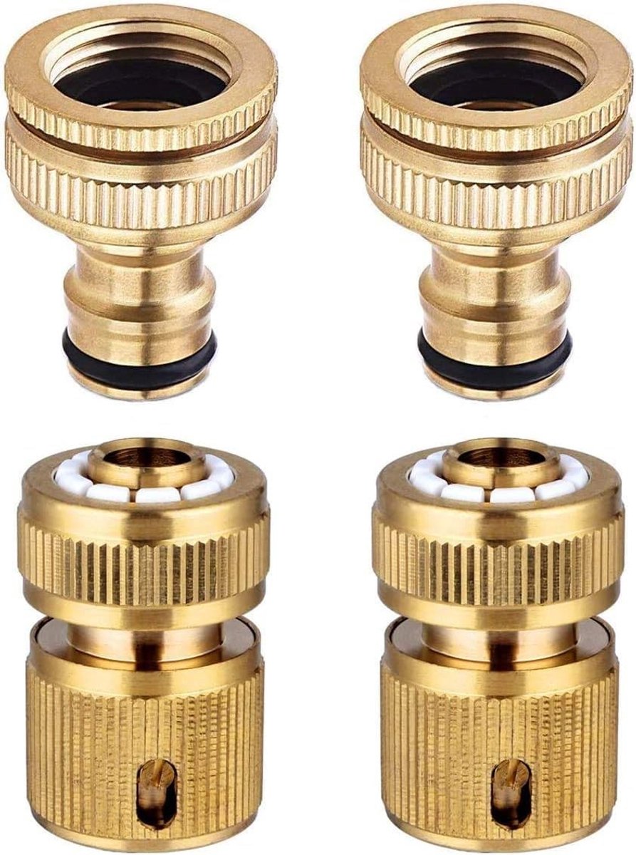 Kraan opzetstuk tuinslang - Messing - 1/2 en 3/4 Inch - 2-in-1 Kraanconnector voor Snelkoppeling - Voor Tuinieren