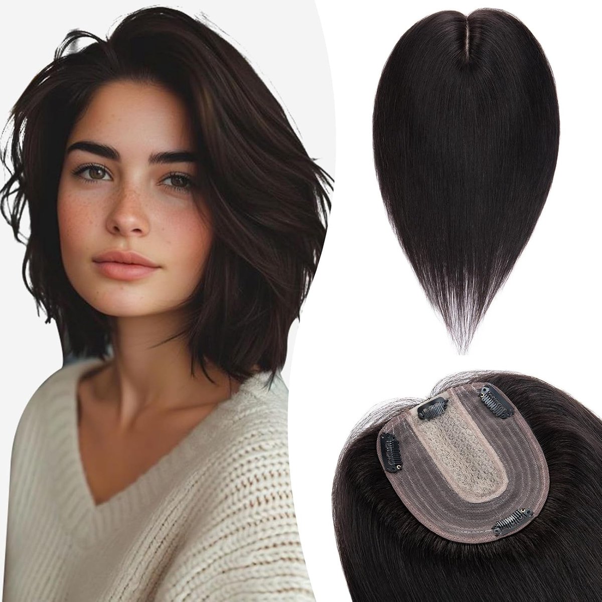 Haar topper 10 x 12 cm - Remy echt haar - clip-in haarstuk - meer volume en lengte - ShopVlot