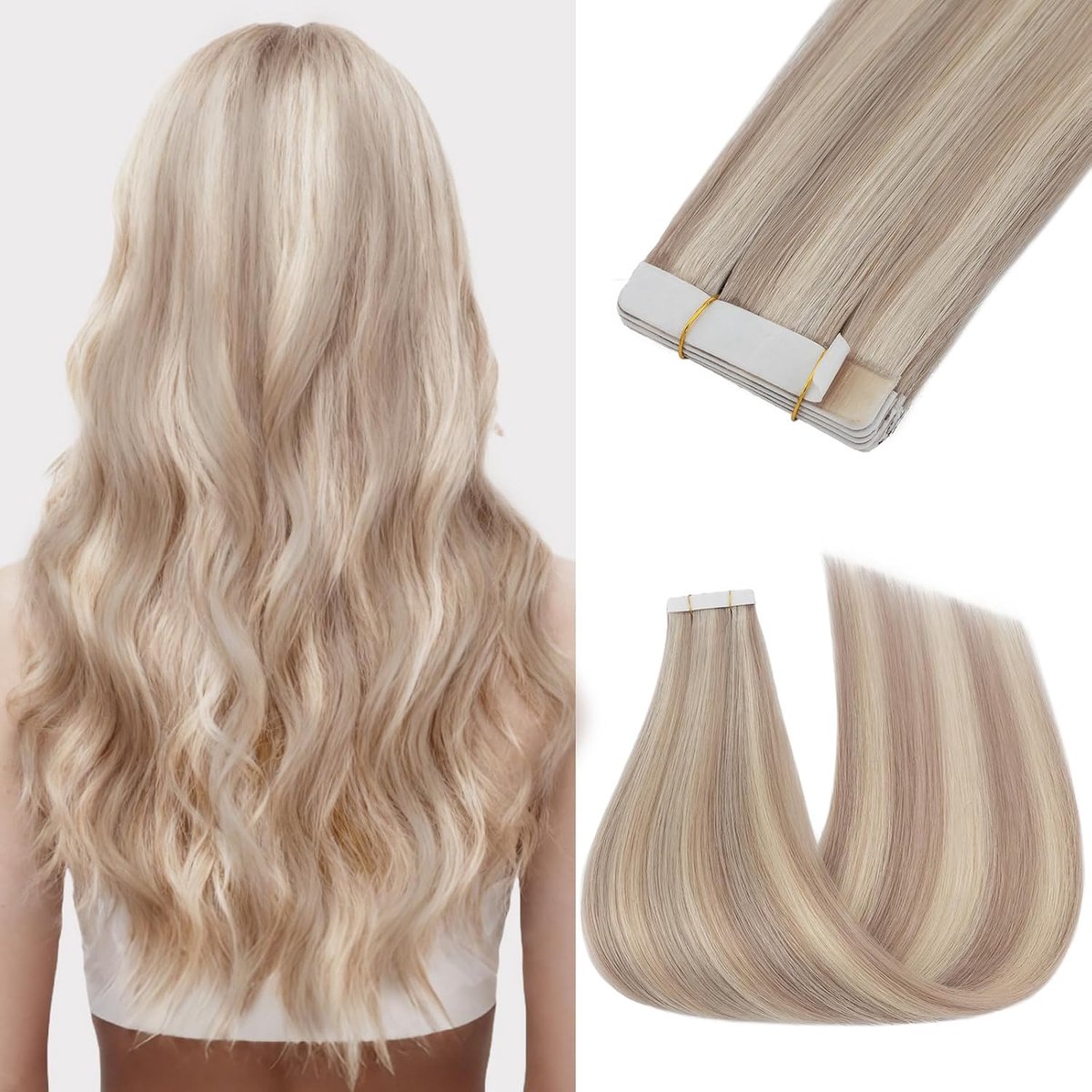 Tape-in extensions 30 cm - lichte asblonde mix - real hair - ideaal voor fijn haar - ShopVlot