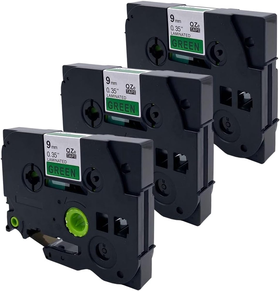 Label tape 9mm - zwart op groen - 3 stuks - geschikt voor Brother P-Touch - ShopVlot