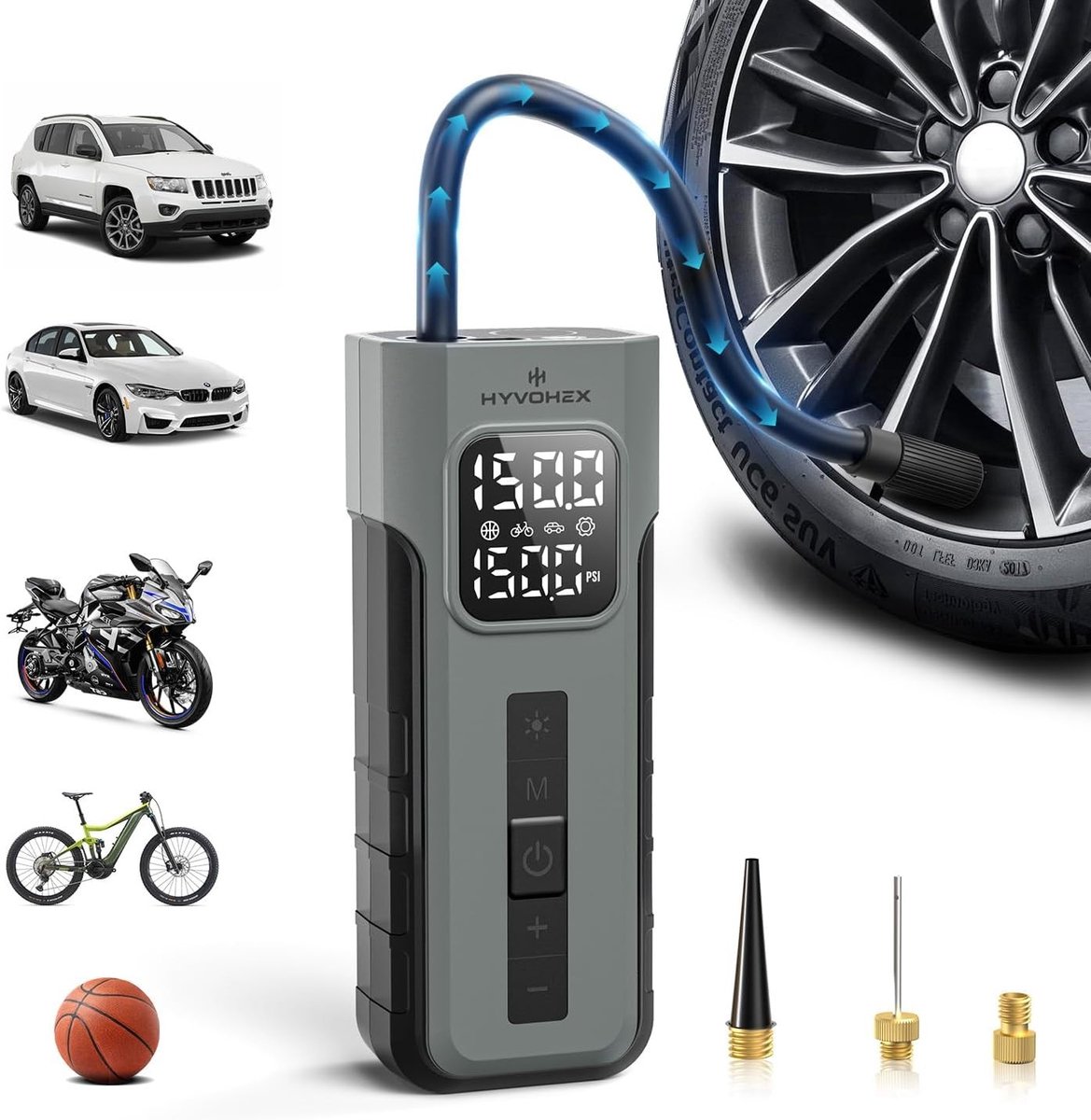 Draagbare Bandenvuller - Zwart - Compact - Snel Oppompen - Voor Auto's en Fietsen