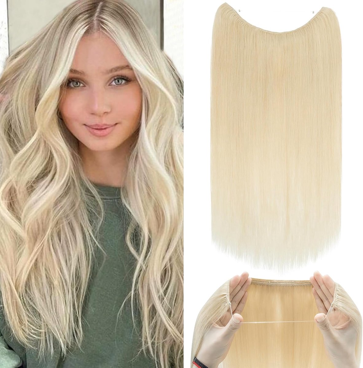 Haarextensions met onzichtbare draad - 50cm - 7A echt mensenhaar - Platinum blond - Eenvoudig aan te brengen - ShopVlot