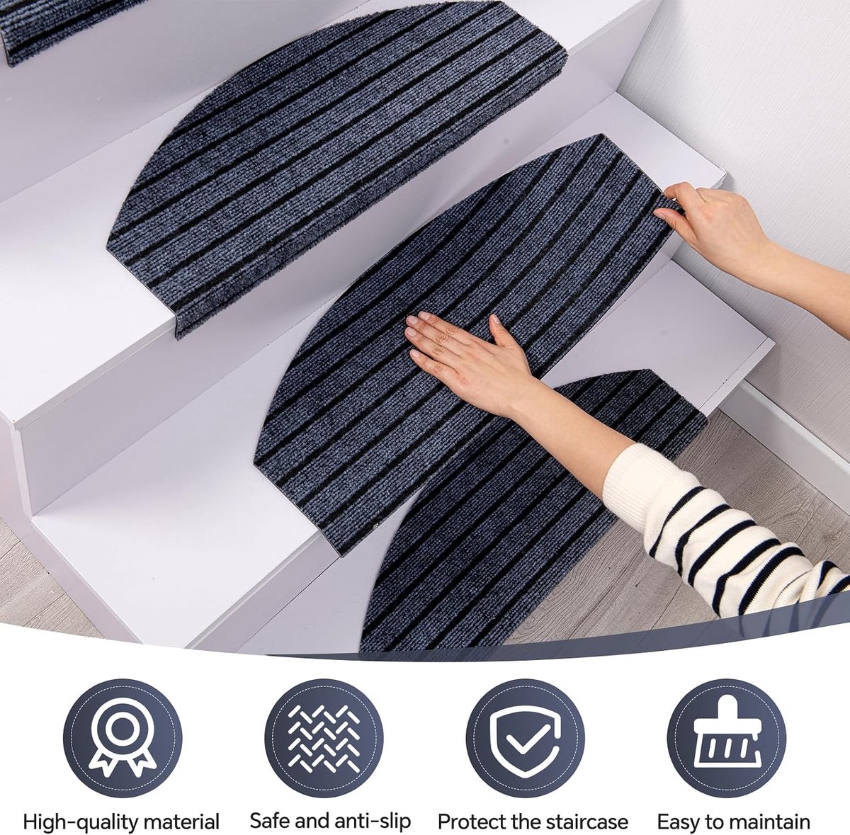 Trapmatten semi-cirkel 24 x 60 cm - anti-slip - zelfklevend - eenvoudig te bevestigen - m-winkel