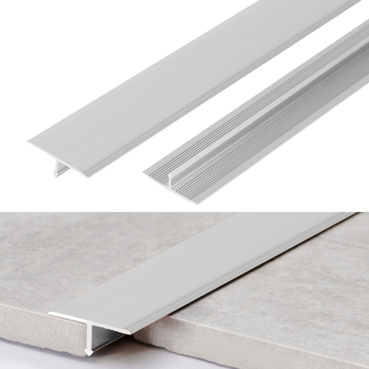 T-vormlijsten 0,9 m x 2 cm - aluminium - zilver - voor vloerovergang en deurdrempels - ShopVlot