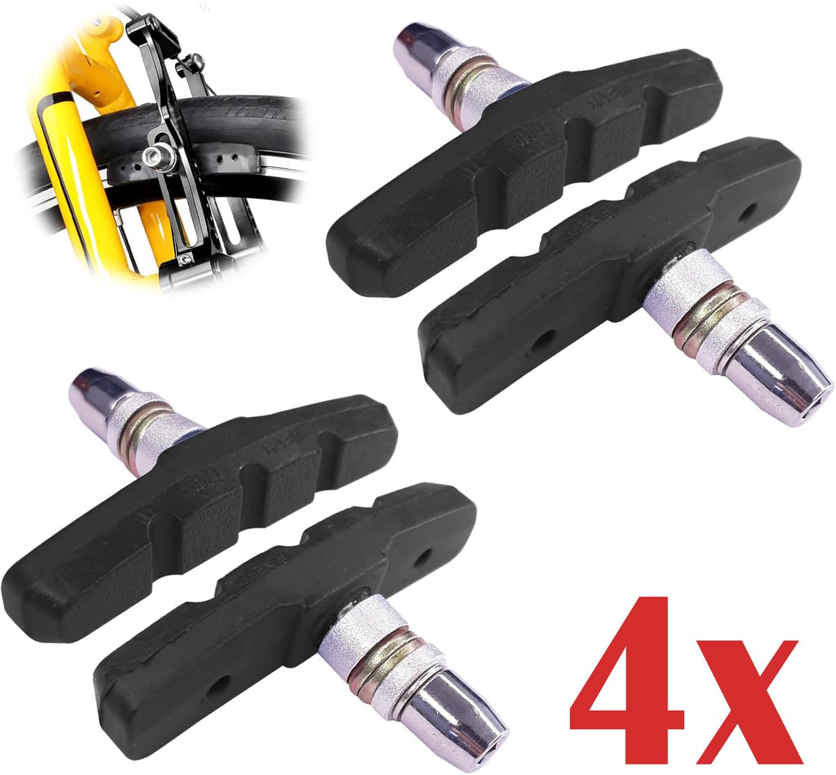 Fiets Remblokken Set - 4 Paar (8 Stuks) Universele V Remblokjes 70mm - Geschikt voor Mountainbike, Stadsfiets, Vouwfiets en Tourfiets